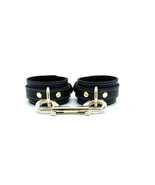 BDSM Black Leather Tango Ankle Cuffs &amp; Gold Hardware, Sub Kink Ankle Bra... - £75.70 GBP