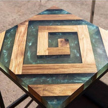 Epoxy Table Top, Green Resin Table, Square Epoxy Table, Wood Table, River Table  - £655.47 GBP