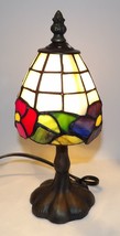 Tiffany Style Stained Glass Purple &amp; Red Floral 10&quot; Accent Lamp With Metal Base - £43.52 GBP