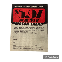Subscription Card for Motor Trend 1980 Vintage Collect Ephemera - £4.62 GBP