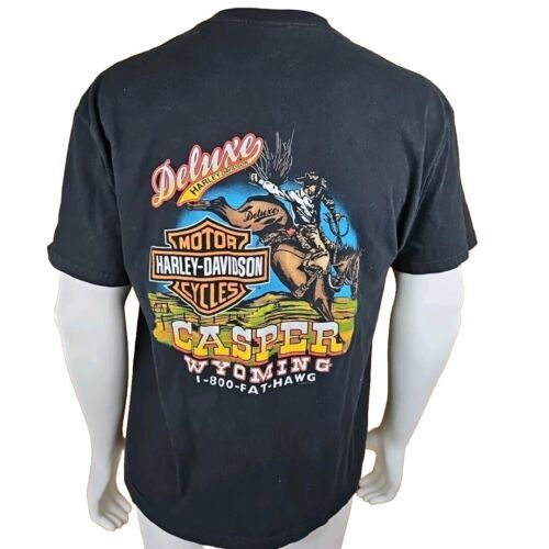 Harley Davidson Motorcycles T Shirt Mens XL Wyoming Rodeo Black Ace Spades USA - $58.18