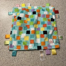 Taggies Aqua Lovey Squares Security Baby Blanket Teether Tags Bright Starts - $16.14