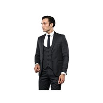 Men 3pc European Vested Suit WESSI by J.VALINTIN Extra Slim Fit JV28 black gray image 2