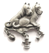 Double Terrier Dog Figural Dangle Charm Pin Bowl Bone Fire Hydrant Pewte... - $16.99