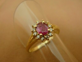 2.10Ct Oval Cut Ruby Halo Diamond Wedding Engagement Ring 14k Yellow Gold Over  - £61.76 GBP