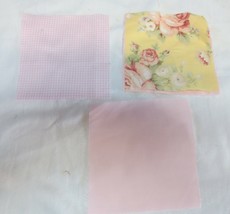 Vtg Cotton Fabric Squares 5&quot; 4 pc fabric stitched + 46 single Yellow Pink roses - £11.85 GBP