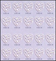 Heart Full Pane of Twenty 41 Cent Postage Stamps Scott 4151 - $16.95