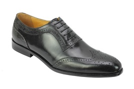 Men&#39;s Classic Real Leather Black Polished Wing Tip Brogue Shoes Lace Up - £127.07 GBP