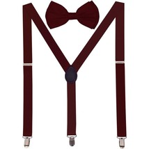 Men AB Elastic Band Burgundy Suspender With Matching Polyester Bowtie - $4.94