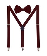 Men AB Elastic Band Burgundy Suspender With Matching Polyester Bowtie - £3.94 GBP