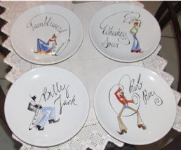Set of 4 Pottery Barn Tie One On Cowboy Cocktail Recipe Salad Plates - $25.65