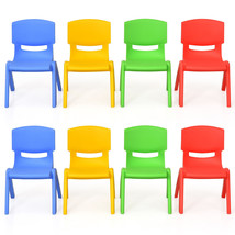 New 8 Kids Plastic Chairs Set Stackable Play And Learn Furniture Colorful - $224.99