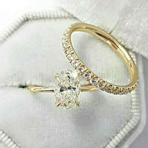 2.3Ct Oval Solitaire LC Moissanite Engagement Ring 14K Yellow Gold Plated - £88.08 GBP