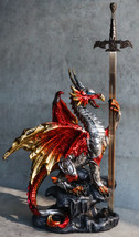 Red King&#39;s Knight Armored Dragon With Gothic Skull Sword Letter Opener F... - $58.99
