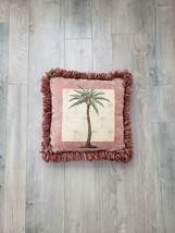 Tropical Paradise Palm Trees Pillow Chenille with Fringe 12&quot; x 12&quot; - £7.79 GBP