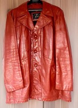 Leather Jacket Mid Length Coat 3 Button Removable Sherpa Liner Mens 44L VTG 70s - £99.84 GBP