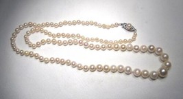 14K White Gold Filigree Clasp Cultured Pearl Necklace 19 1/2&quot; Long C3709 - £156.66 GBP