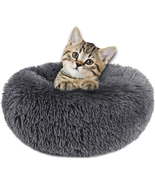 round Plush Donut Pet Bed Warm Fur Cuddler Dog Cat Cushion Bed Calming Be - $38.60