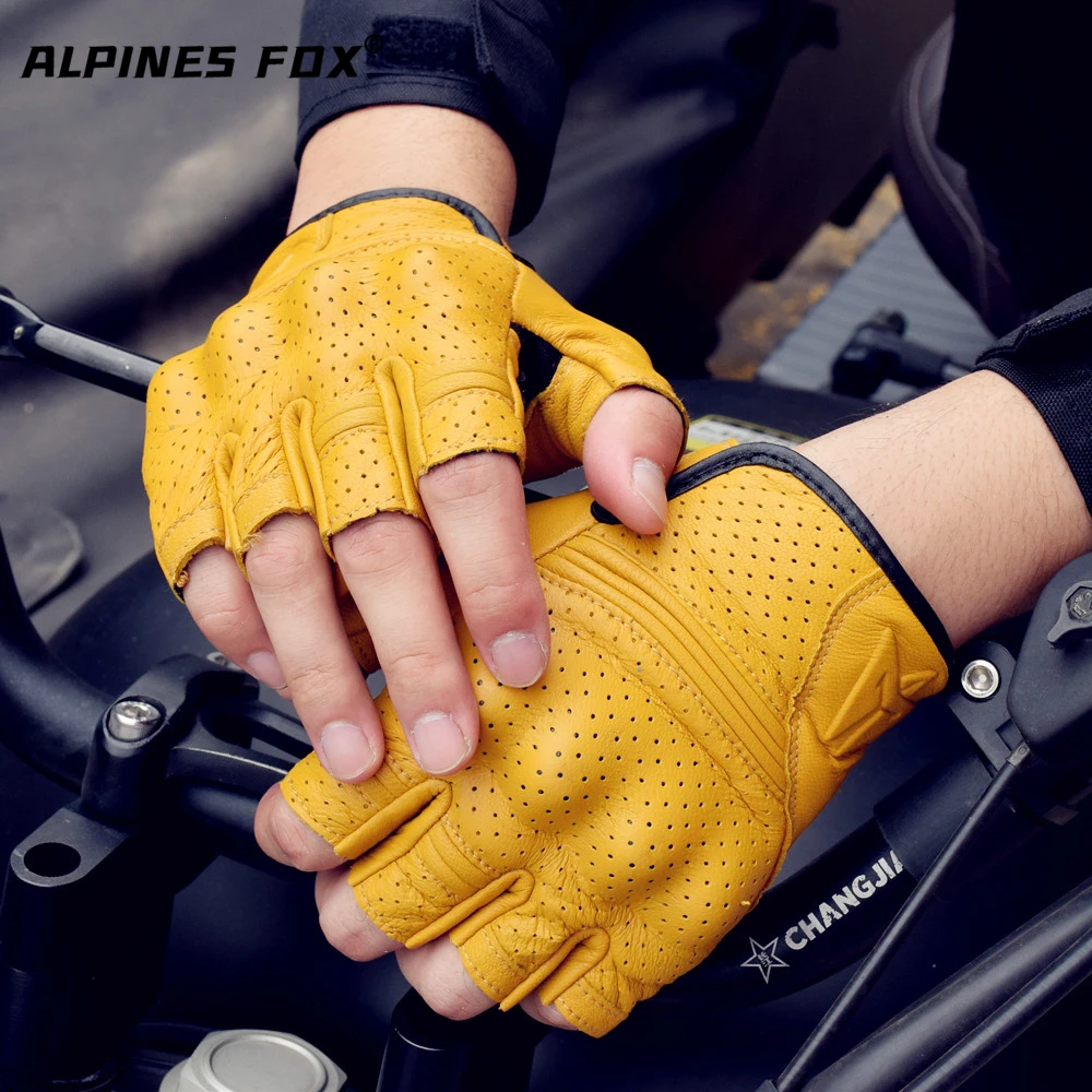 Fingerless Motorcycle Leather Gloves Protection Retro Summer Motocross G... - $34.79+