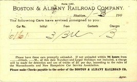 Boston &amp; Albany Railroad Company Arrival Notice Form 1157 Postal Card 1900 - £7.66 GBP