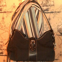 FOSSIL Black Signature Jacquard with Leather Trim Bag Handbag - $35.00