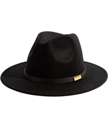 Fedora Hat for Men Wide Brim Panama Hat with Classic Belt, Black,  7 1/8... - £36.46 GBP