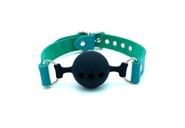 Teal Green Candice Leather  1.75&quot; Breathable Ball-Gag with Silver Hardware, BDSM - £39.15 GBP