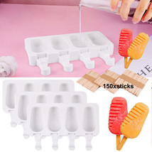 3X Frozen Popsicle Molds Ice Cream Pop Maker Freezer Tray Fruit With 150 Sticks - £20.55 GBP
