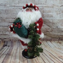 Christmas Decor Santa Doll 15&quot; Tall Red Coat with Tan Faux Fur Free Stan... - $36.43