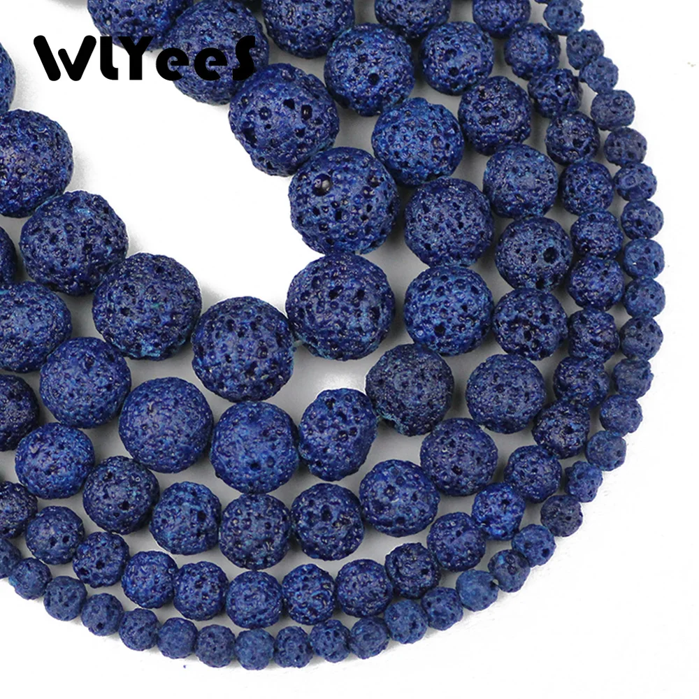 WLYeeS Dark Blue Lava Stone Bead 4/6/8/10/12 mm Natural Stone Round Loose Bead - £6.28 GBP