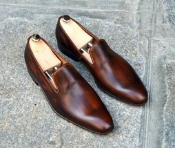 Coffee Brown Casual Wear Loafer Slippers Real Leather Handmade Shoes - £111.11 GBP