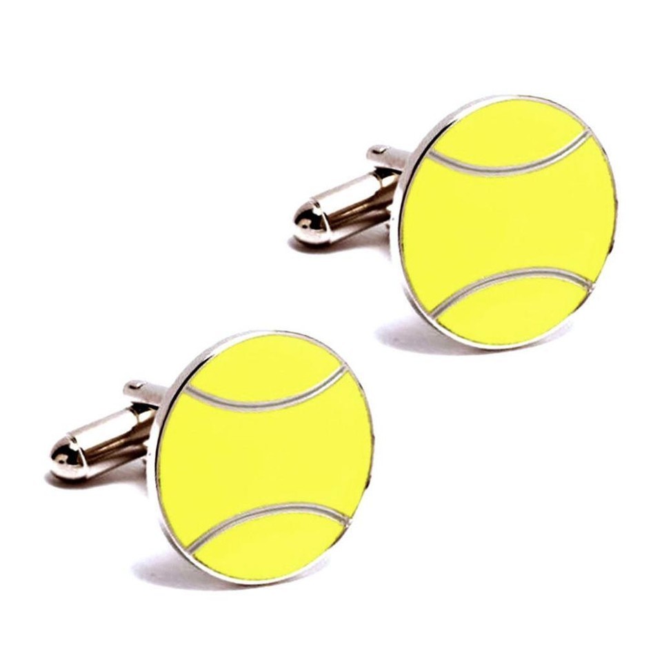 TENNIS BALL CUFFLINKS Yellow Enamel Metal NEW w GIFT BAG Player Sports L... - $11.95