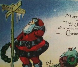 Santa Claus Christmas Postcard Lost By Street Sign Metropolitan News Unused 350 - £13.74 GBP