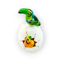 Hatched Egg Pottery Bird Green Toucan Orange Parrot Mexico Hand Painted 243 - $14.83