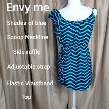 Envy Me Navy , Aqua Blue Side Ruffled Long Top Size M - £7.19 GBP