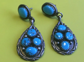 Pair Of Beautiful Signed Sterling Silver Earrings Turquoise Stones Jewelry 7.48g - £64.10 GBP