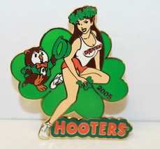 New Hooters Restaurant Happy St. Patrick&#39;s Patty&#39; S Day Girl 4-LEAF Clover Pin - £10.38 GBP