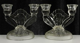 Vintage Jeannette Pattern Glass Iris Herringbone Clear Two Light Candleh... - £19.28 GBP