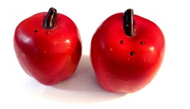 Red Delicious Apple Salt &amp; Pepper Shakers Porcelain Vintage 2&quot; Tall - £9.49 GBP