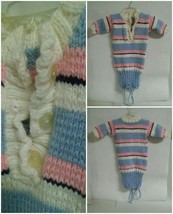 Vintage Knitted Girls Sweater Top Pink &amp; Light Blue Hand Made - £15.72 GBP