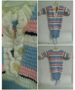 Vintage Knitted Girls Sweater Top Pink &amp; Light Blue Hand Made - £15.71 GBP