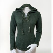 Alpaca Hoodie Womens S Pullover Sweater Green Tribal Wool Beads Handmade... - €24,98 EUR