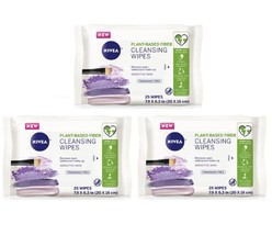 (3 Pack) NIVEA Cleansing Wipes Plant-Based Fiber, 25 Count, Fragrance Free - £9.04 GBP