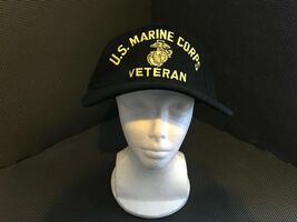 PADDED SATIN STITCH US MARINE CORPS VETERAN W/ EMBLEM BLACK STRAPBACK CA... - $13.46