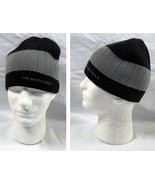 The North Face Ribbed Beanie Hat Embroidered Logo Black Gray Stripe Acrylic - $26.68