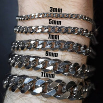  Mens Womens 3/5/7/9/11MM Cuban Curb Bracelet Chain Stainless Steel Multi-sizes - £7.72 GBP+