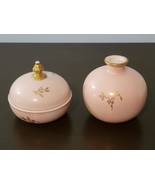 Orlik Hand Painted Porcelain Vanity Dresser Dish &amp; Vase Pink Gold Trim PM - £23.49 GBP