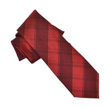 Designer Calvin Mens Silk Viscose Necktie Schoolboy Plaid Red - £7.03 GBP