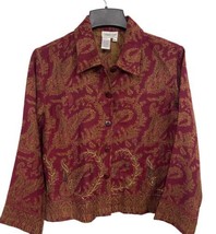 Coldwater Creek Blazer Womens Small Burgundy  Beaded Long Sleeve Tapestry - $15.61