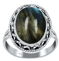 Natural Labradorite Ring-Oval Shape Gemstone Ring-925 Sterling Silver Ring Women - £31.96 GBP